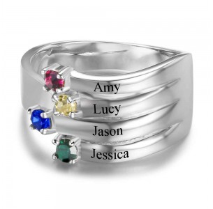 Birthstone Ring, Sterling Silver Personalized Engravable Ring JEWJORI102557